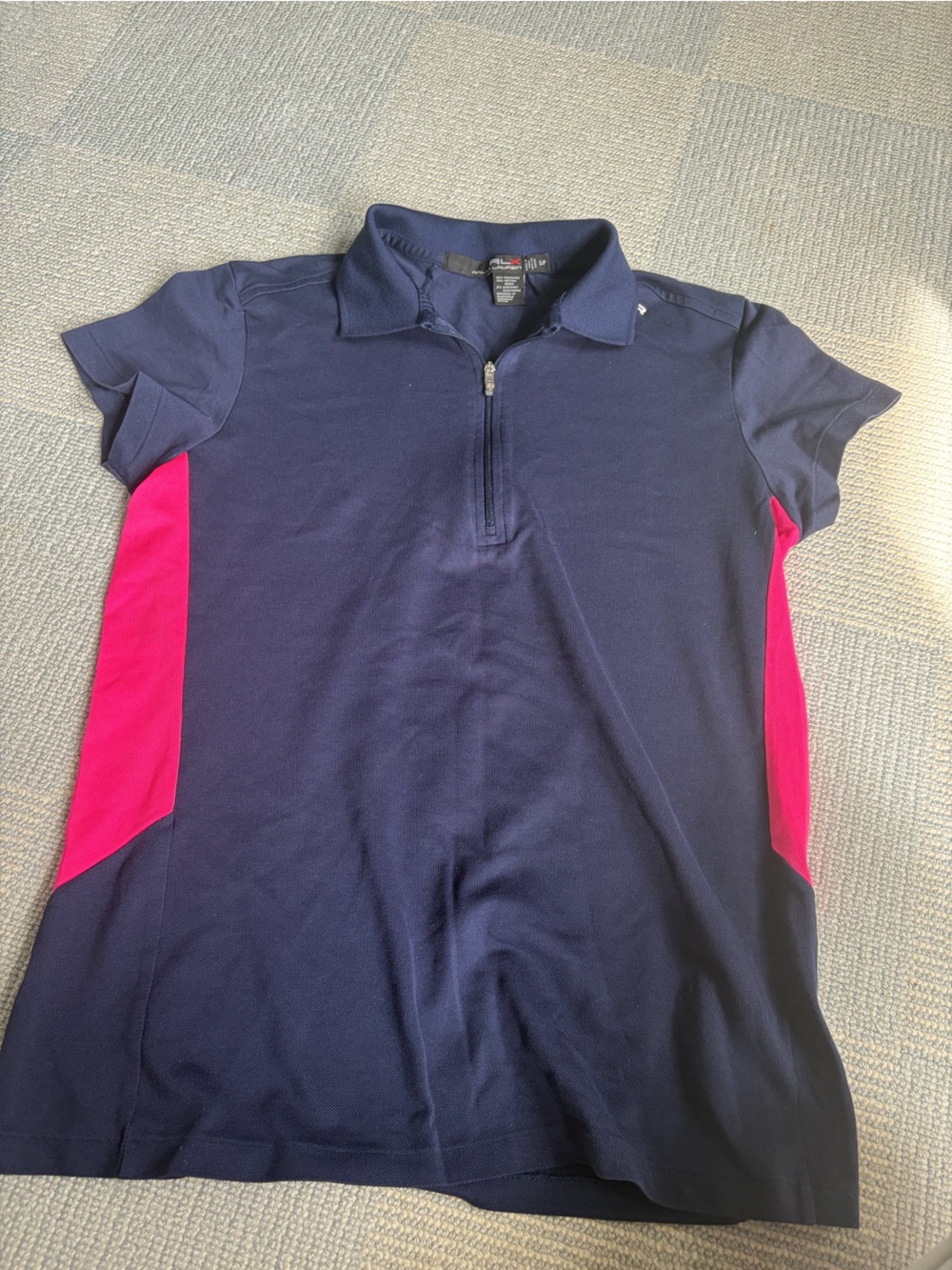 Navy & Pink Short Sleeve Polo Top